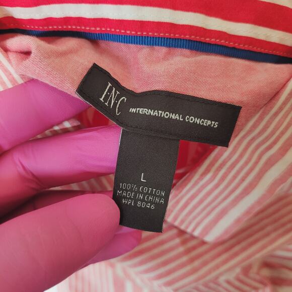 INC Shirt Mens XL (Tag L Relaxed) Pink Stripe Button Up Contrast Pocket Preppy - Picture 5 of 5